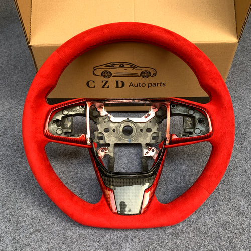 2016-2021 Honda 10th gen Civic SI/FK8/Clarity/MK10 carbon fiber steering wheel with all red from czd auto parts