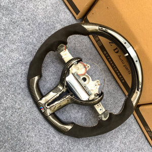 CZD Autoparts for BMW M5 F10 M6 F06 F12 F13 X5M F85 X6M F86 carbon fiber steering wheel black alcantara with white stitching sides