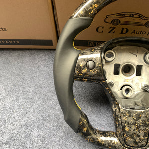 Tesla Model 3 2017/2018/2019/2020 carbon fiber steering wheel from CZD with forged CF with gold flakes