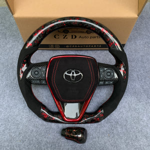 CZD Autoparts for Toyota Avalon 2019-2022 carbon fiber steering wheel gloss red carbon fiber outer trim