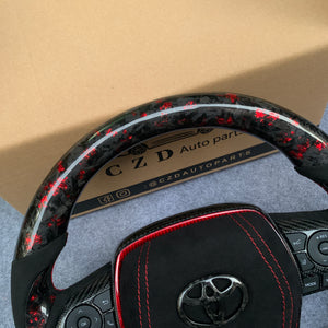 CZD Autoparts for Toyota 8th gen Camry se xse le xle 2018-2022 carbon fiber steering wheel  black alcanta airbag cover with red stitching