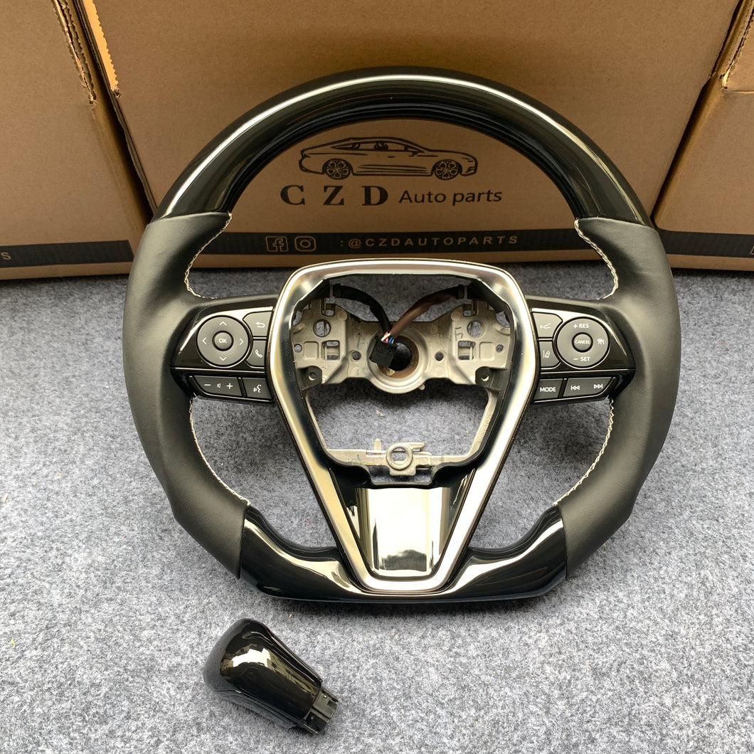 CZD For 8th Gen 2018/2019/2020/2021 Toyota Camry/SE/XSE/TRD carbon fiber steering wheel with piano black top&bottom&trim