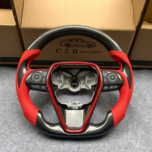 CZD Autoparts for Toyota 8th gen Camry se xse le xle 2018-2022 carbon fiber steering wheel round top and flat bottom