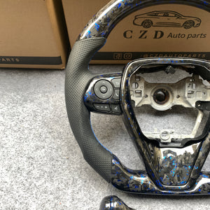 CZD For 8th Gen 2018/2019/2020/2021 Toyota Camry/SE/XSE/TRD carbon fiber steering wheel with forged carbon fiber with blue flakes top&bottom&trim