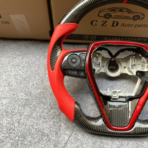 CZD Autoparts for Toyota Avalon 2018-2022 carbon fiber steering wheel round top and flat bottom with red stripe line at top