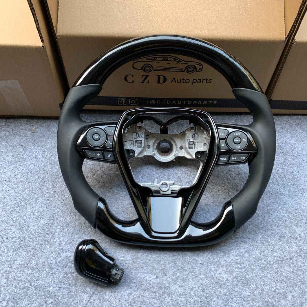 CZD For 8th Gen 2018/2019/2020/2021 Toyota Camry/SE/XSE/TRD carbon fiber steering wheel with piano black top&bottom&trim