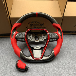 CZD Autoparts for Toyota 8th gen Camry se xse le xle 2018-2022 carbon fiber steering wheel red stripe line at top