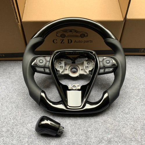 CZD For 8th Gen 2018/2019/2020/2021 Toyota Camry/SE/XSE/TRD carbon fiber steering wheel with piano black gear knob