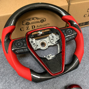 CZD Autoparts for Toyota 8th gen Camry se xse le xle 2018-2022 carbon fiber steering wheel  round top and flat bottom