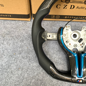 CZD Autoparts for BMW M5 F10 M6 F06 F12 F13 X5M F85 X6M F86 carbon fiber steering wheel blue carbon fiber inner trim and blue stripe