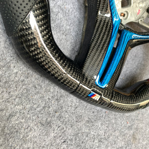 CZD Autoparts for BMW M5 F10 M6 F06 F12 F13 X5M F85 X6M F86 carbon fiber steering wheel blue carbon fiber inner trim and blue stripe