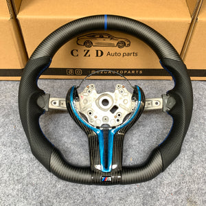CZD Autoparts for BMW M5 F10 M6 F12 F13 carbon fiber steering wheel matte black carbon fiber with blue stripe