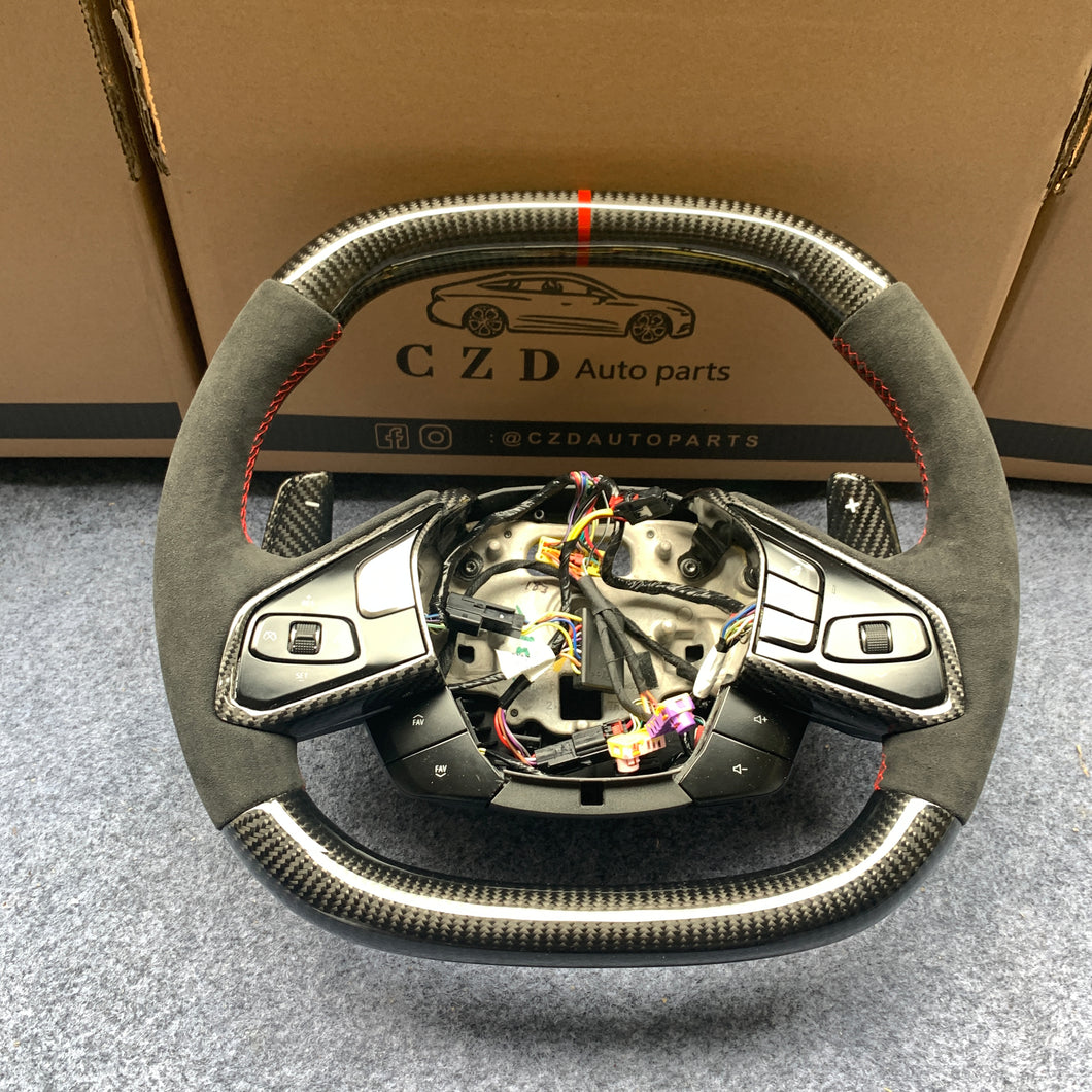 CZD auto parts For Chevrolet Corvette C8 2020+ carbon fiber steering wheel with red 12 o'clock ring