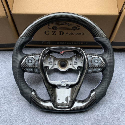 CZD For 8th Gen 2018/2019/2020/2021 Toyota Camry/SE/XSE/TRD carbon fiber steering wheel with perforated leather sides