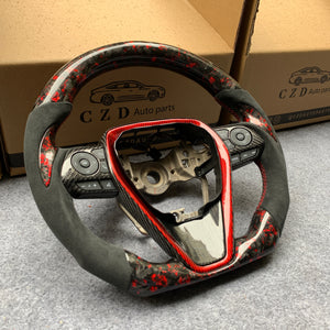 CZD For 8th Gen 2018/2019/2020/2021 Toyota Camry/SE/XSE/TRD carbon fiber steering wheel with forged carbon fiber with red powder top&bottom