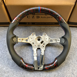 CZD Autoparts For BMW f series M1 M2 M3 M4 carbon fiber steering wheel gloss forged carbon fiber with red flakes