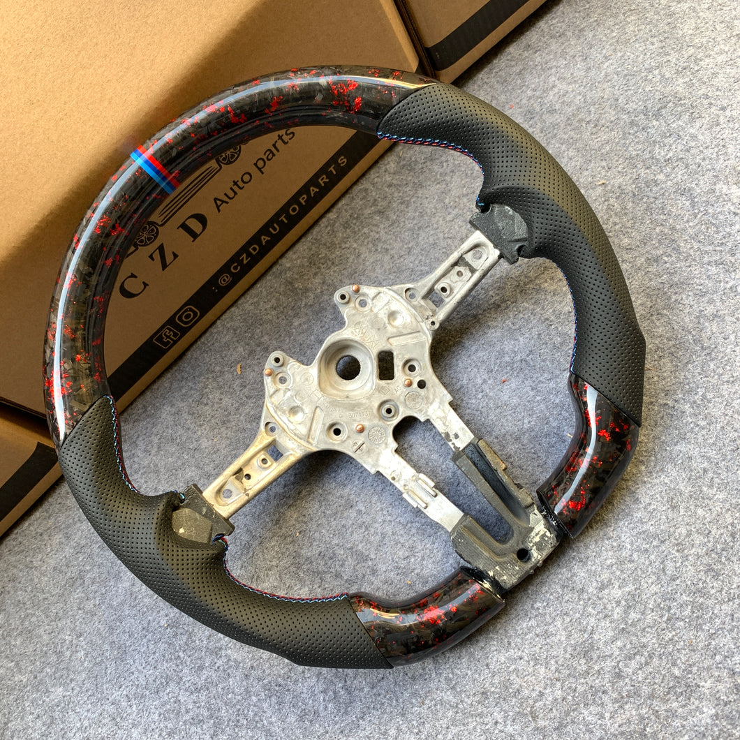 CZD Autoparts For BMW f series M1 M2 M3 M4 carbon fiber steering wheel gloss forged carbon fiber with red flakes