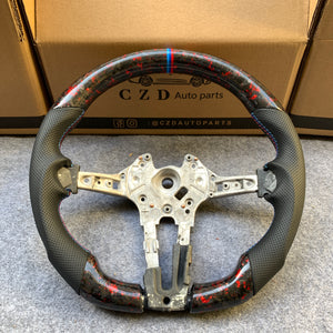 CZD Autoparts For BMW f series M1 M2 M3 M4 carbon fiber steering wheel gloss forged carbon fiber with red flakes