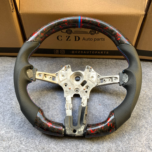 CZD Autoparts for BMW M5 F10 M6 F12 F13 carbon fiber steering wheel gloss forged carbon fiber with red flakes