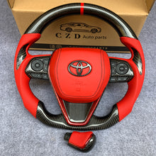 Load image into Gallery viewer, CZD Autoparts for Toyota Avalon 2018-2022 carbon fiber steering wheel red smooth leather airbag cover and red perforted leather sides