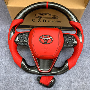 CZD Autoparts for Toyota 8th gen Camry se xse le xle 2018-2022 carbon fiber steering wheel  6MM red stripe  line at top