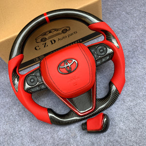 CZD Autoparts for Toyota 8th gen Camry se xse le xle 2018-2022 carbon fiber steering wheel  6MM red stripe  line at top