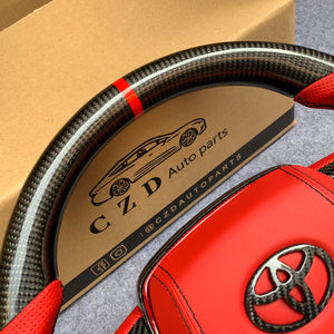 CZD Autoparts for Toyota 8th gen Camry se xse le xle 2018-2022 carbon fiber steering wheel  6MM red stripe  line at top