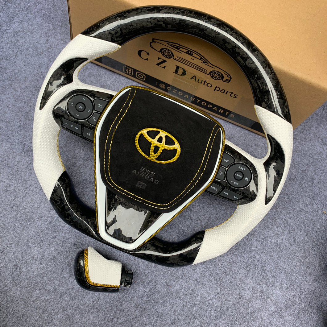 CZD Autoparts for Toyota Avalon 2019-2022 carbon fiber steering wheel gloss  black forged carbon fiber  top and bottotm