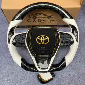 CZD Autoparts for Toyota Avalon 2019-2022 carbon fiber steering wheel gloss  black forged carbon fiber  top and bottotm