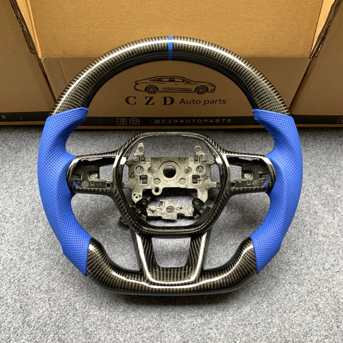 CZD Autoparts For Honda 11th gen Civic XI carbon fiber steering wheel blue perforated leather sides