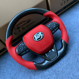 CZD Autoparts for Toyota Avalon 2019-2022 carbon fiber steering wheel red smooth leather with airbag cover