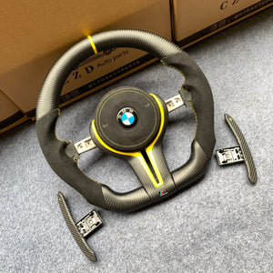 CZD Autoparts for  BMW M1 M2 M3 M4 F80 F82 F83  carbon fiber steering wheel Black Alcantara with yellow stripe