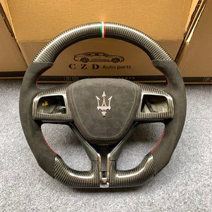 CZD auto parts For Maserati Quattroporte GTS 2013-2019 carbon fiber steering wheel with red stitching