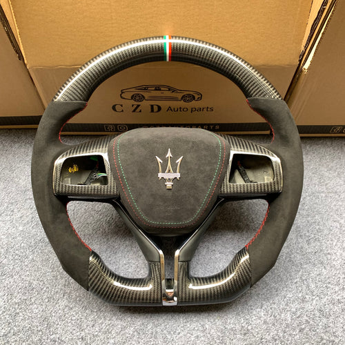 CZD auto parts MASERATI GHIBLI M157 2014-2019 carbon fiber steering wheel with black Italian alcantara airbag cover