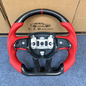 CZD Autoparts For Dodge Durango 2018-2021 carbon fiber steering wheel with red perforated leather sides