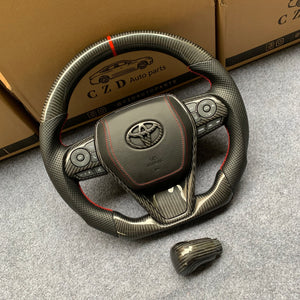 CZD Autoparts For Toyota Avalon 2019-2022 carbon fiber steering wheel gloss carbon fiber gear knob