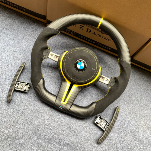 CZD Autoparts for  BMW M1 M2 M3 M4 F80 F82 F83  carbon fiber steering wheel Black Alcantara with yellow stripe