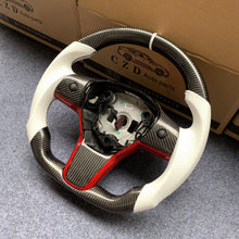 Load image into Gallery viewer, Tesla Model 3 2017/2018/2019/2020 carbon fiber steering wheel from CZD with red trim
