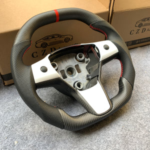 Tesla Model 3 2017/2018/2019/2020 carbon fiber steering wheel from CZD with white trim