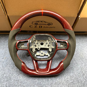 CZD Autoparts For Honda 11th gen Civic carbon fiber steering wheel gloss red carbon fiber trim