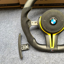 Load image into Gallery viewer, CZD Autoparts for  BMW M1 M2 M3 M4 F80 F82 F83  carbon fiber steering wheel Black Alcantara with yellow stripe