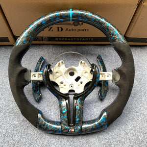CZD Autoparts for BMW M5 F10 M6 F12 F13 carbon fiber steering wheel forged carbon fiber with blue flakes paddles
