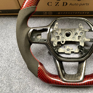 CZD Autoparts For Honda 11th gen Civic carbon fiber steering wheel gloss red carbon fiber top&bottom