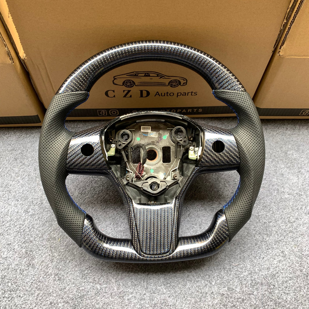 CZD Tesla Model 3 2017/2018/2019/2020 carbon fiber steering wheel with blue wire