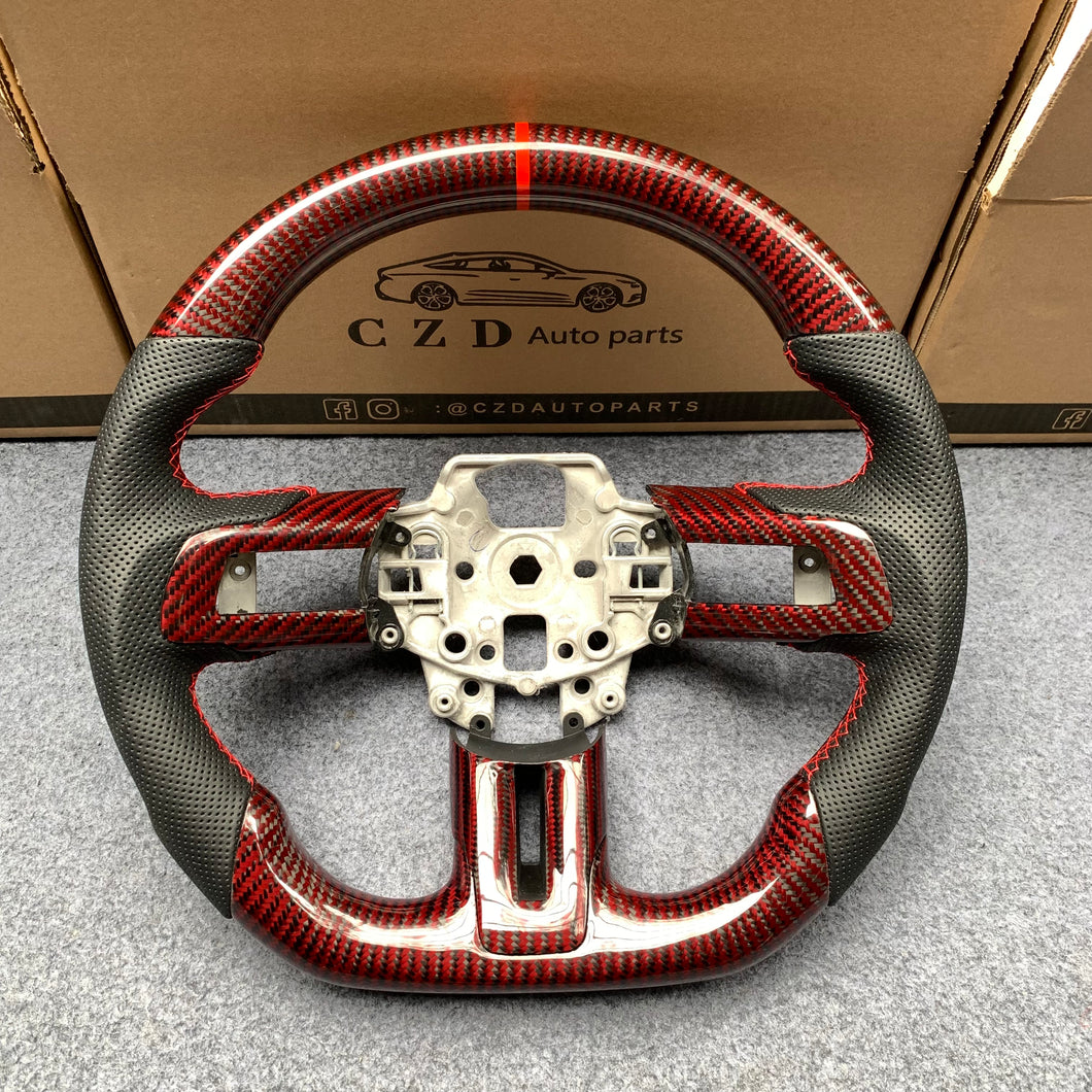 Ford Mustang 2015 2016 2017 red carbon fiber steering wheel from czd auto parts