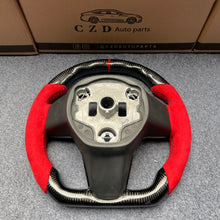 Load image into Gallery viewer, CZD Tesla Model 3 2017/2018/2019/2020 carbon fiber steering wheel with red stripe line