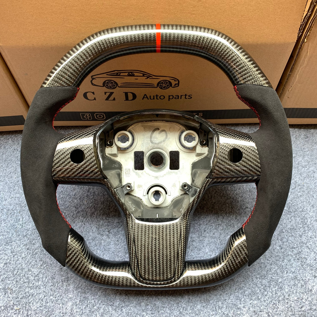 Tesla Model 3 2017/2018/2019/2020 carbon fiber steering wheel from CZD with black carbon