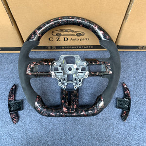 CZD Autoparts For Ford Mustang 2018-2022 carbon fiber steering wheel gloss forged carbon fiber with rose gold flackes