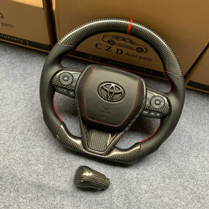CZD Autoparts For Toyota Avalon 2019-2022 carbon fiber steering wheel gloss carbon fiber gear knob