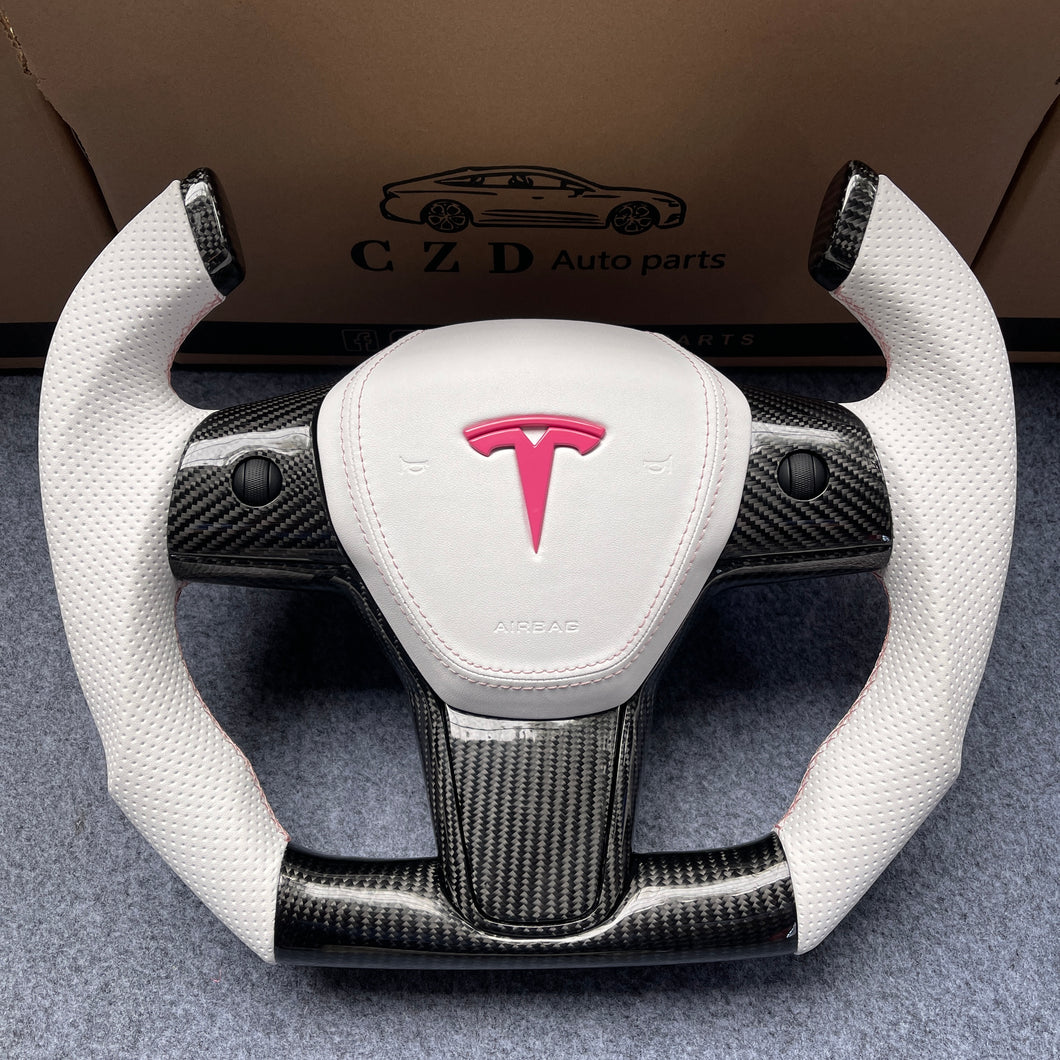 CZD Tesla Model 3 2017/2018/2019/2020 carbon fiber steering wheel FI shape